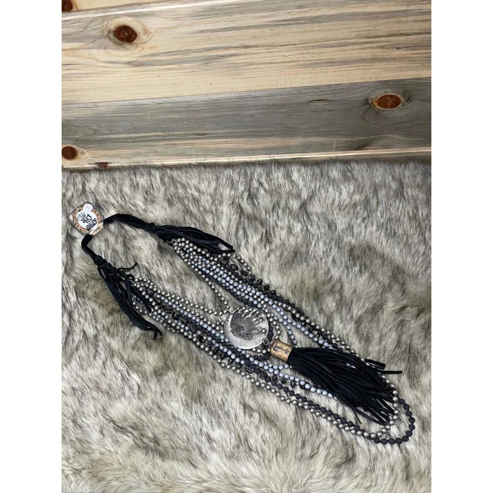 NEW ART BY AMY LABBE indian beads necklace in black and silver